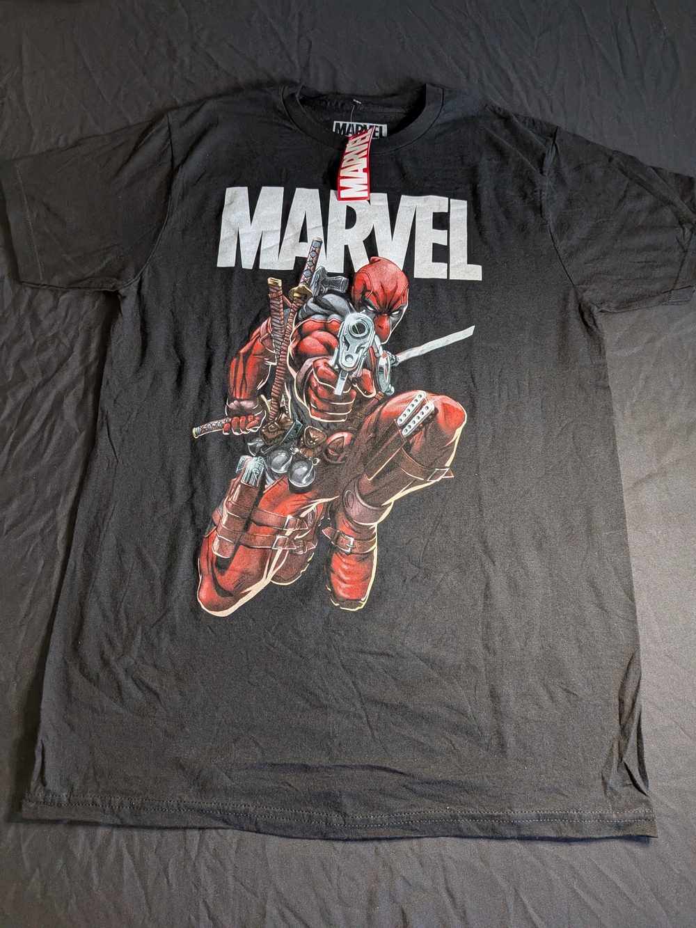 Marvel Black Tee with Red Deadpool Graphic